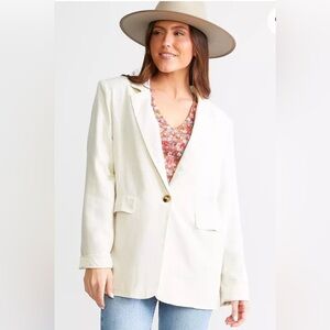 Beivy Brand Linen-Blend Cream Blazer Size: Large-New With Tags-from The Buckle